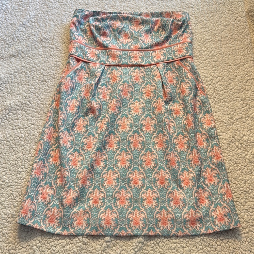 Jade Pink and Green Strapless A-Line Dress With Pockets